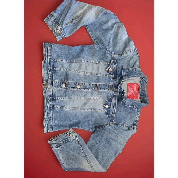rustic denim Jackets & Blazers - Rustic Denim 100% Cotton Distressed Blue Denim Jacket Small S Woman